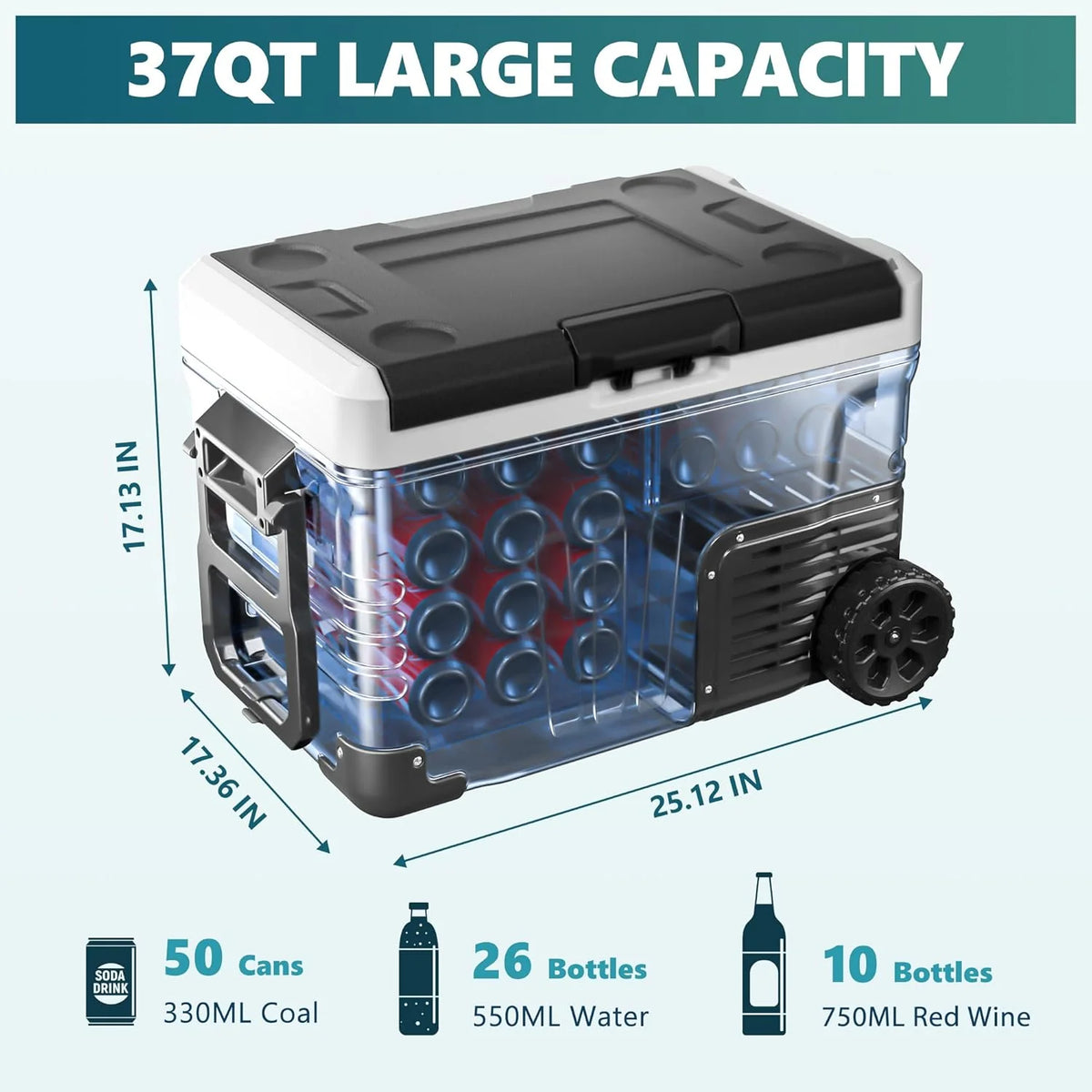 EUHOMY 12 Volt Refrigerator 53QT(50L) Electric Cooler Portable Freezer 12V/24V DC