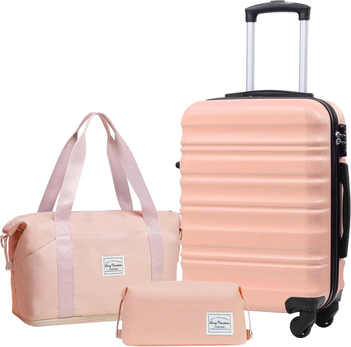 LONG VACATION 6 Piece Luggage Set Carry on Suitcase with ABS+PC hardshell, Spinner Wheels & YKK Zipper TSA Lock