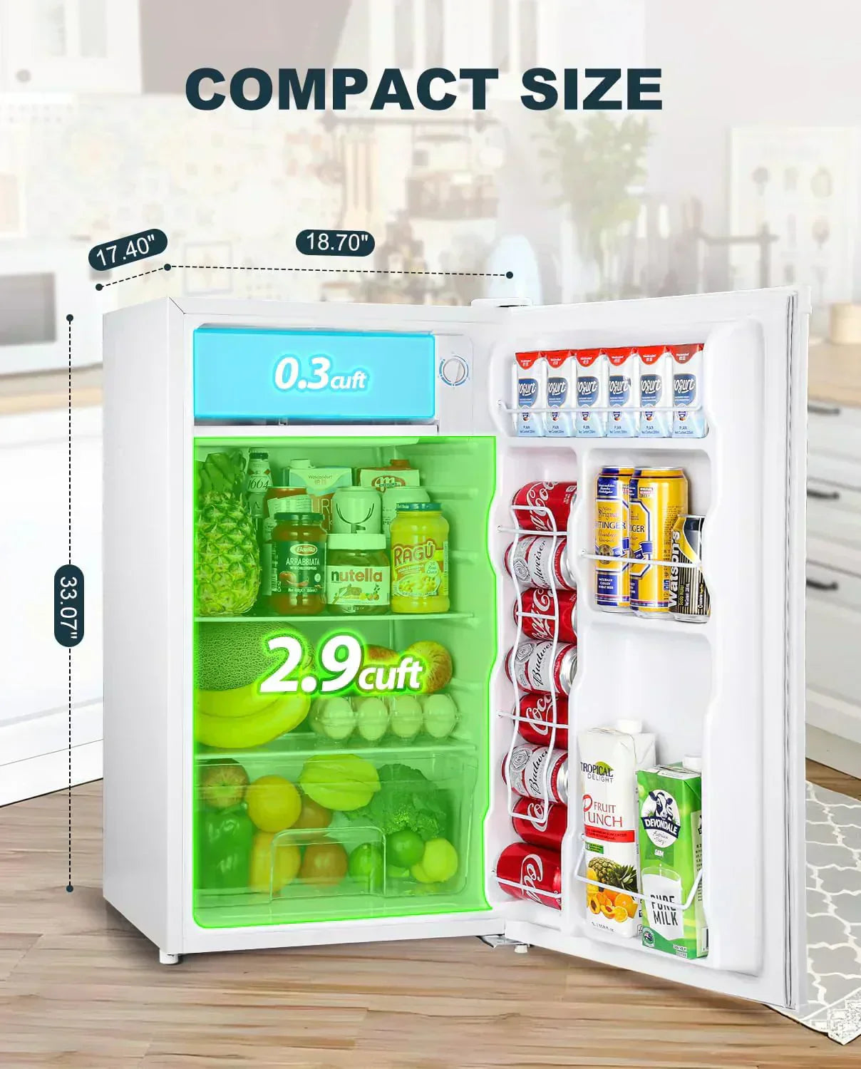 Upstreman 3.2 Cu.Ft Mini Fridge Freezer Single Door Fridge Dorm Fridge Adjustable Thermostat