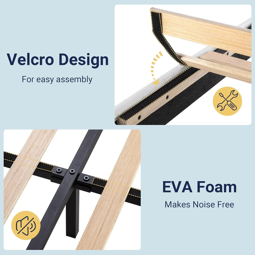 Allewie Queen Size Platform Bed Frame Fabric Upholstered Headboard Wooden Slats Support