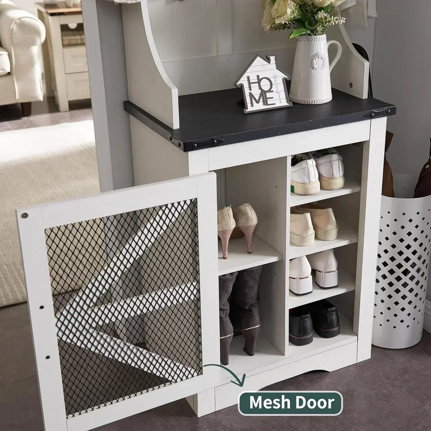 JXQTLINGMU 59-inch Farmhouse Foyer Tree Shoe Storage Entryway Bench Foyer Coat Rack Cabinet