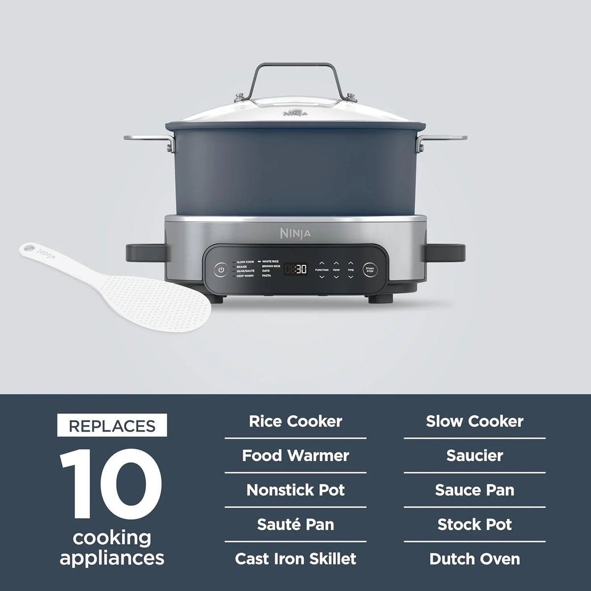 Ninja Slow Cookers 8.5-Quart Multi-Cooker with Dutch oven, steamer, glass lid with integrated spoon, nonstick and oven-safe pot