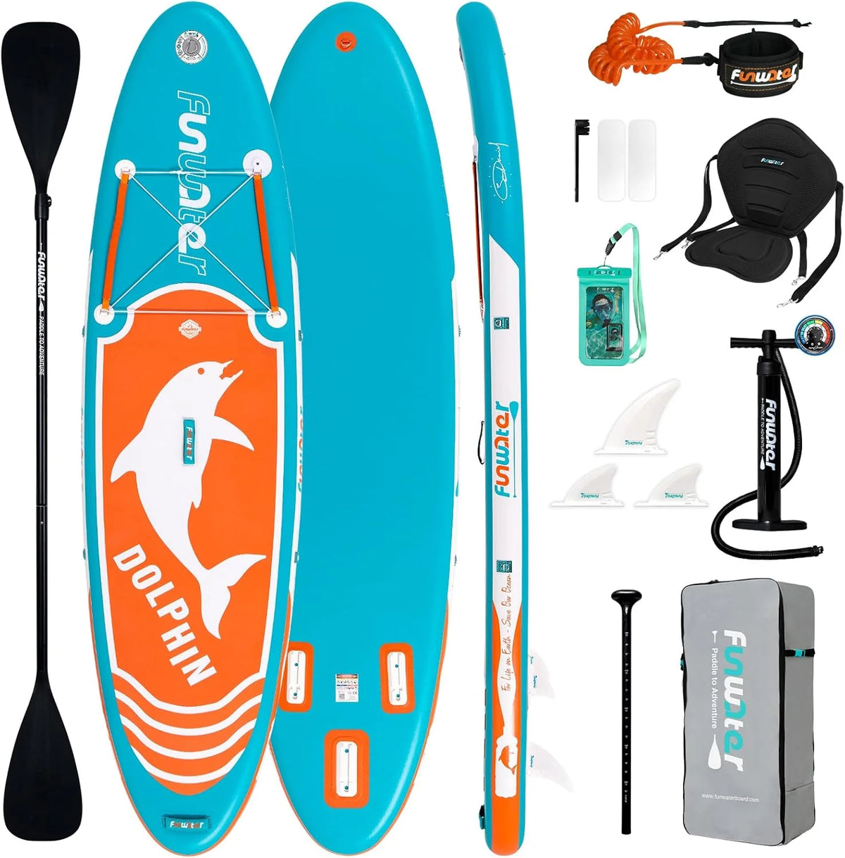 FunWater Inflatable Stand Up Paddle Board with Premium SUP Paddle Accessories, Non-Slip EVA Deck, 11'/10'6' Paddle