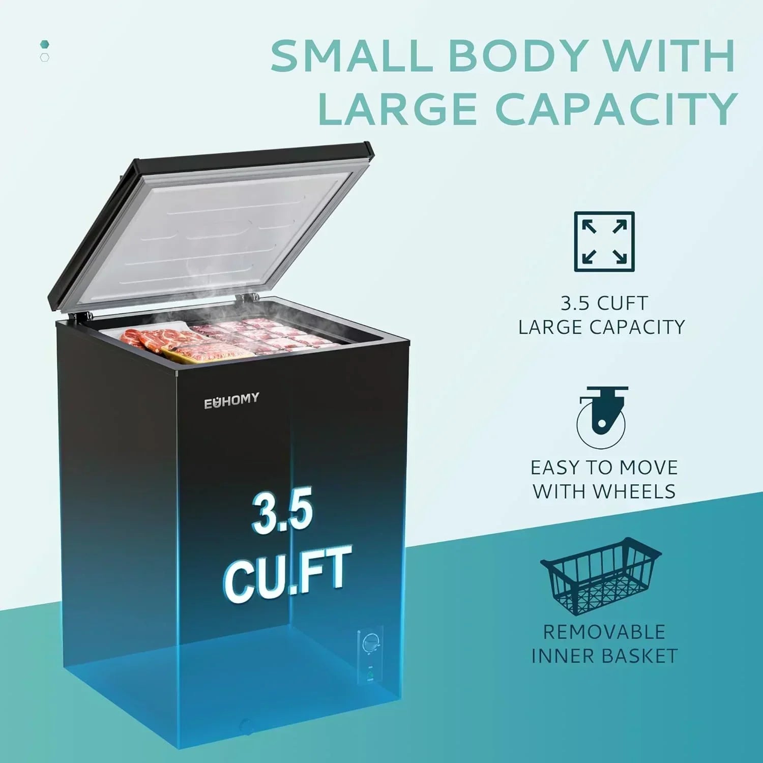 EUHOMY 3.5 Cu.Ft Chest Freezer with Removable Basket Small Deep Freezer Adjustable 7 Thermostat