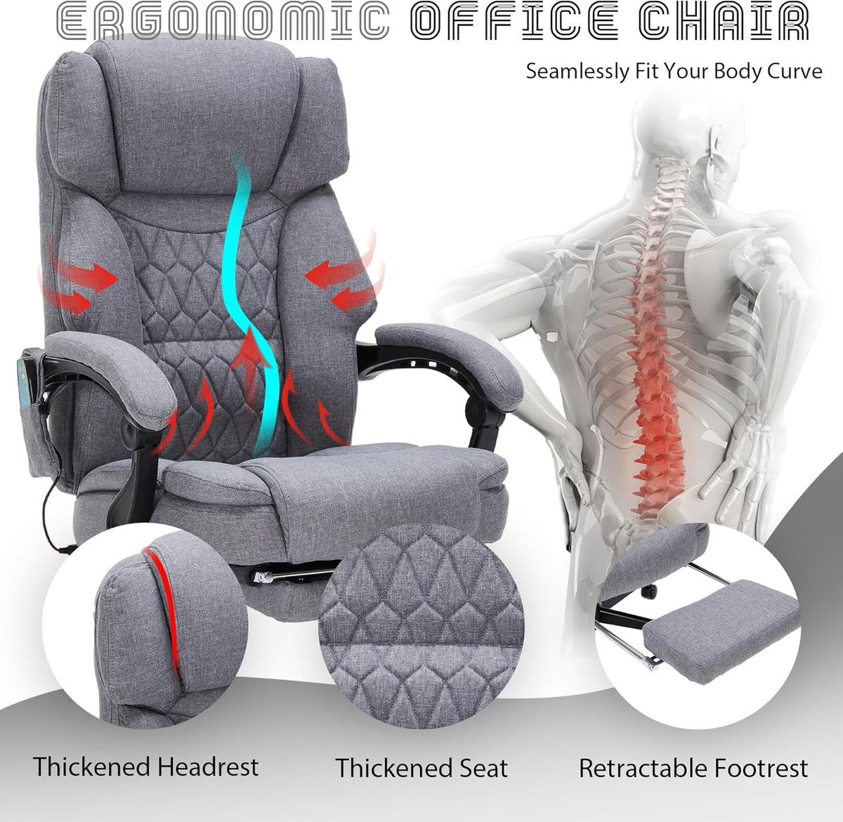 Massage Office Chair with Footrest 6 Point Vibration and Heating Home Office Desk Chair