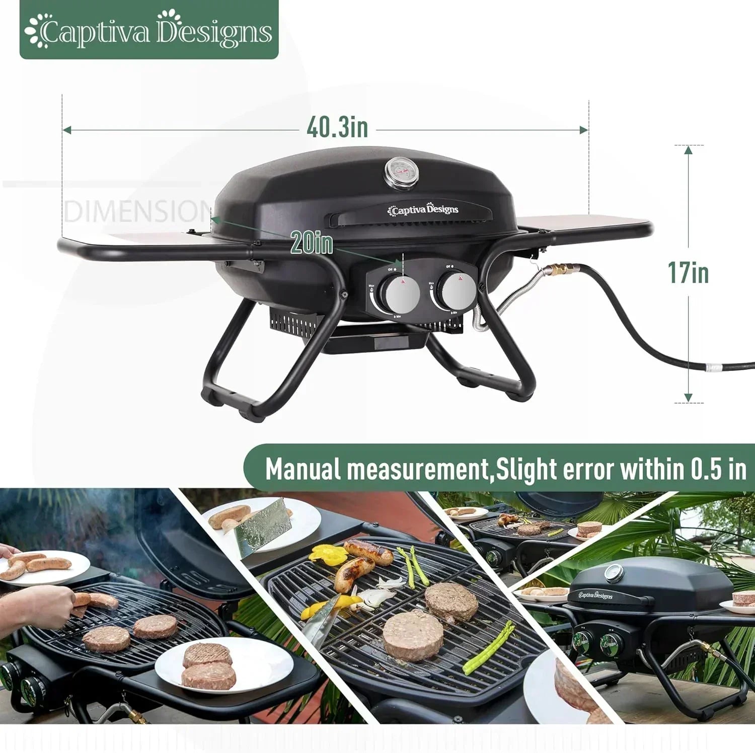 Captiva Designs 4-Burner Propane Gas BBQ Grill Side Burner Porcelain-Enameled Cast Iron Grates
