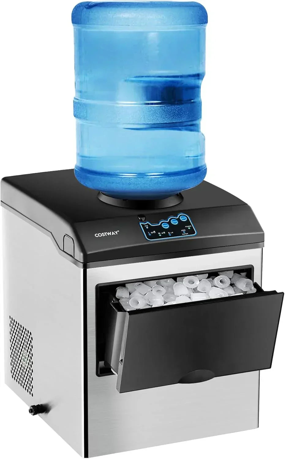 COSTWAY Countertop Ice Maker with Water Dispenser 3 Sizes Bullet Shaped Ice 48lbs/Day