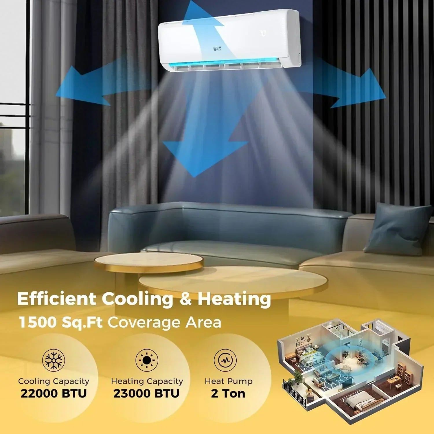 COSTWAY 12000BTU Mini Split Air Conditioner Heater 20 SEER2 115V Wall-Mounted Ductless