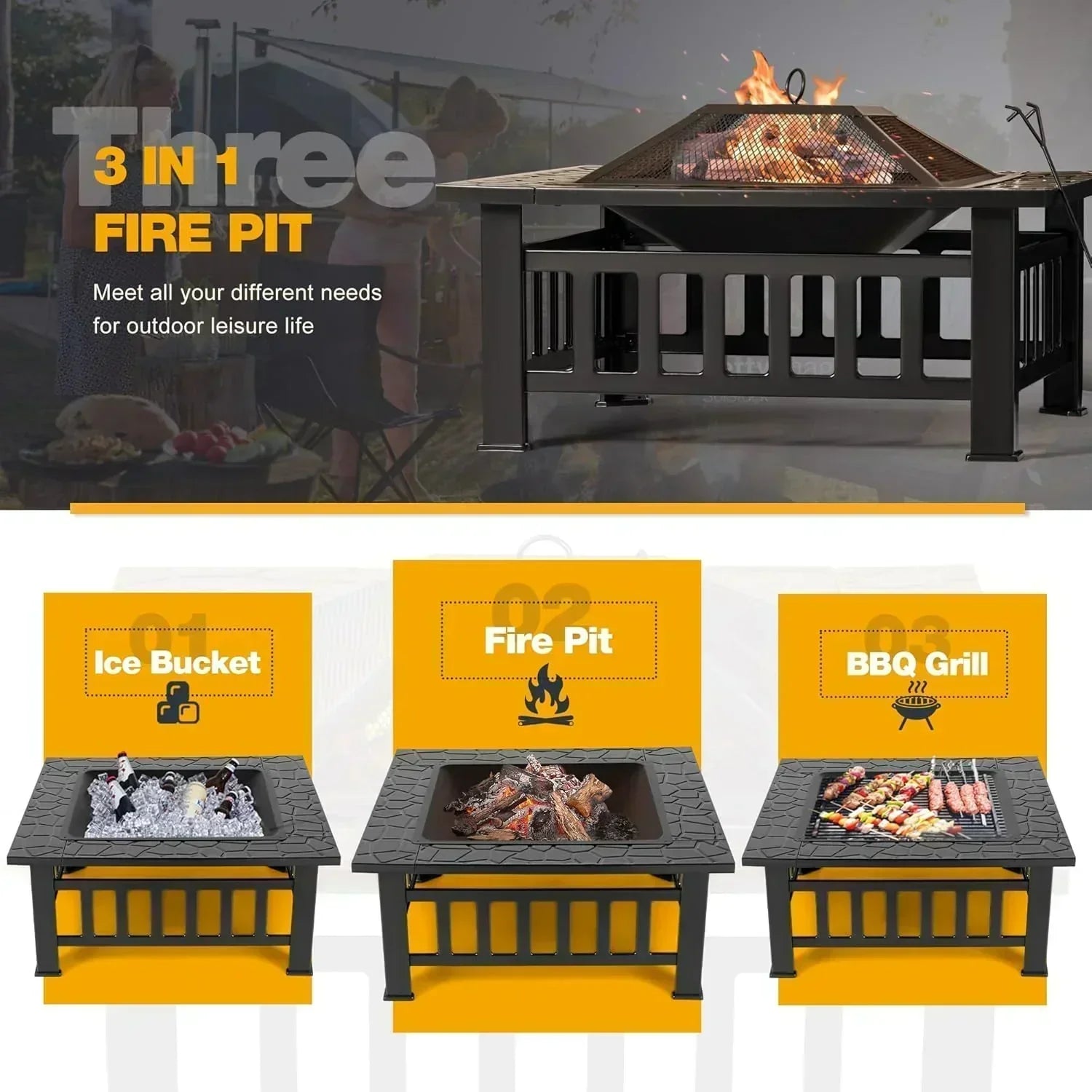 Devoko Outdoor Fire Pit 32 Inch Firepit Table Metal Outdoor Fireplaces with Waterproof Cover