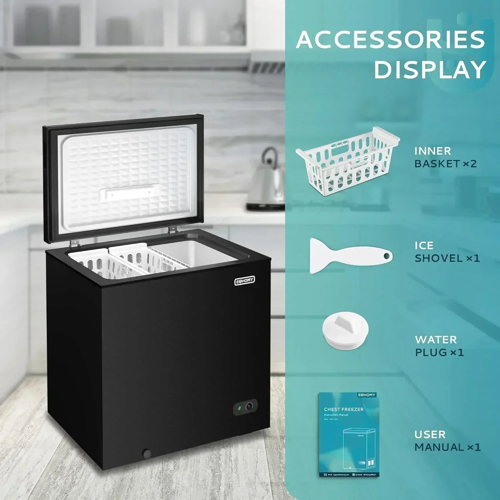 EUHOMY 3.5 Cu.Ft Chest Freezer with Removable Basket Small Deep Freezer Adjustable 7 Thermostat