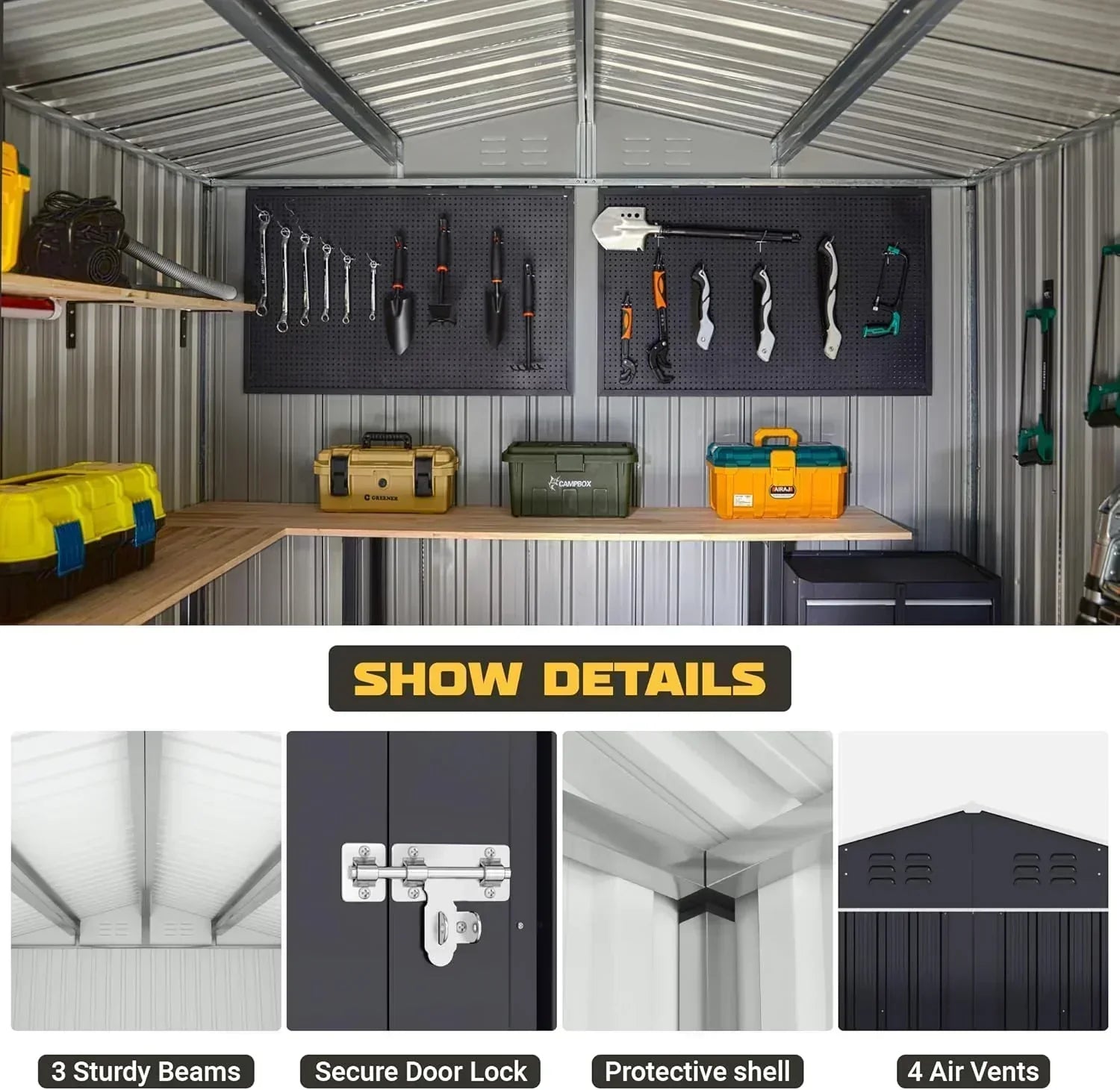 polar aurora 8x12 ft outdoor storage shed metal garden shed frame structure tool sheds