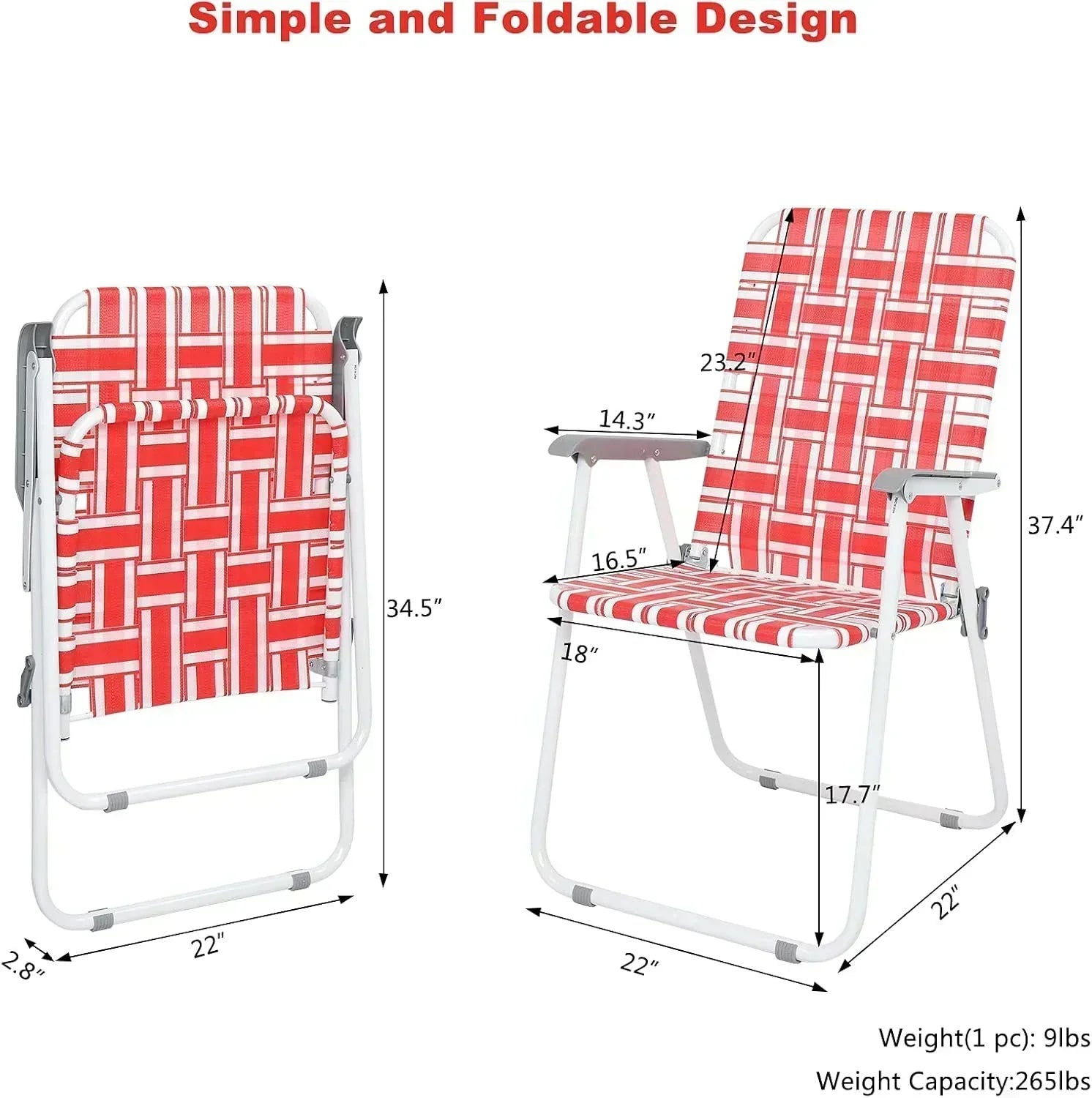 VINGLI Patio Lawn Webbed Folding Chairs Set of 2 Outdoor Beach Portable Lawn Chair