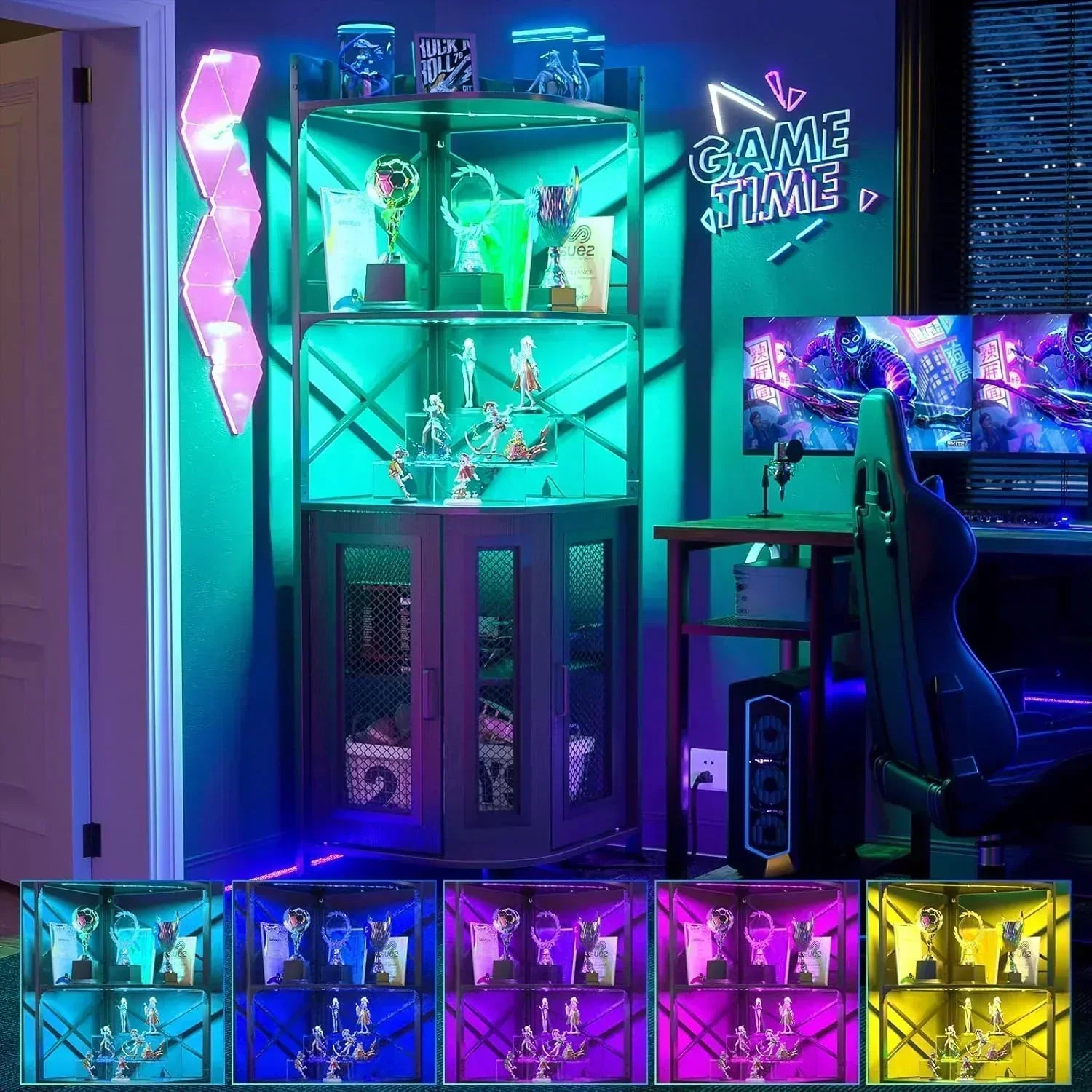 Corner bar cabinet with power socket industrial style wine cabinet light strip and glass rack