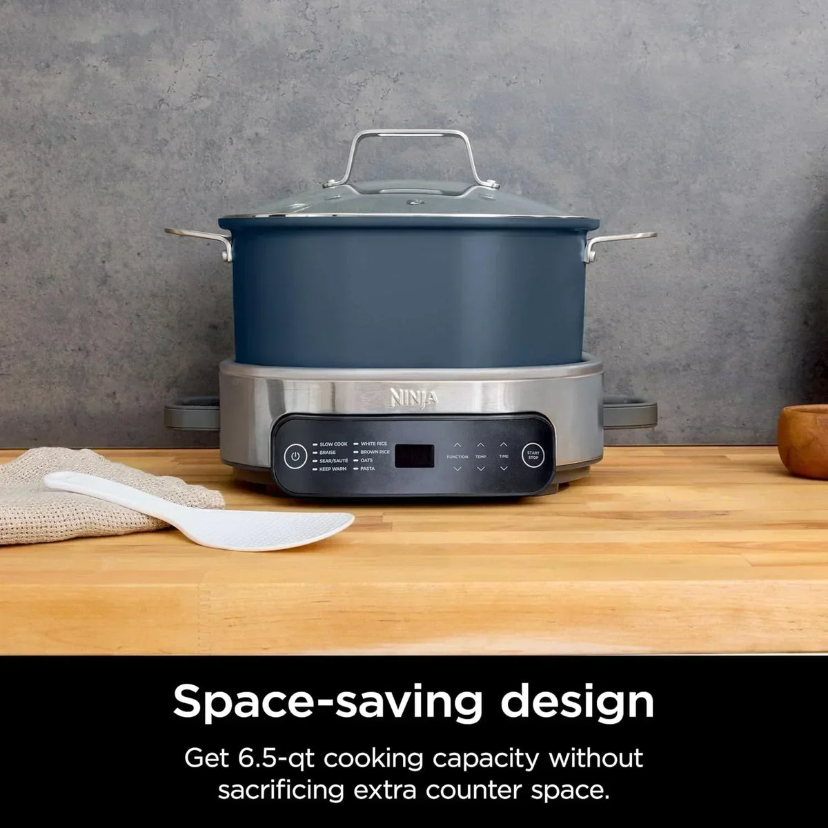 Ninja Slow Cooker 8.5 Quart Multi Cooker with Dutch oven steamer glass lid with integrated spoon