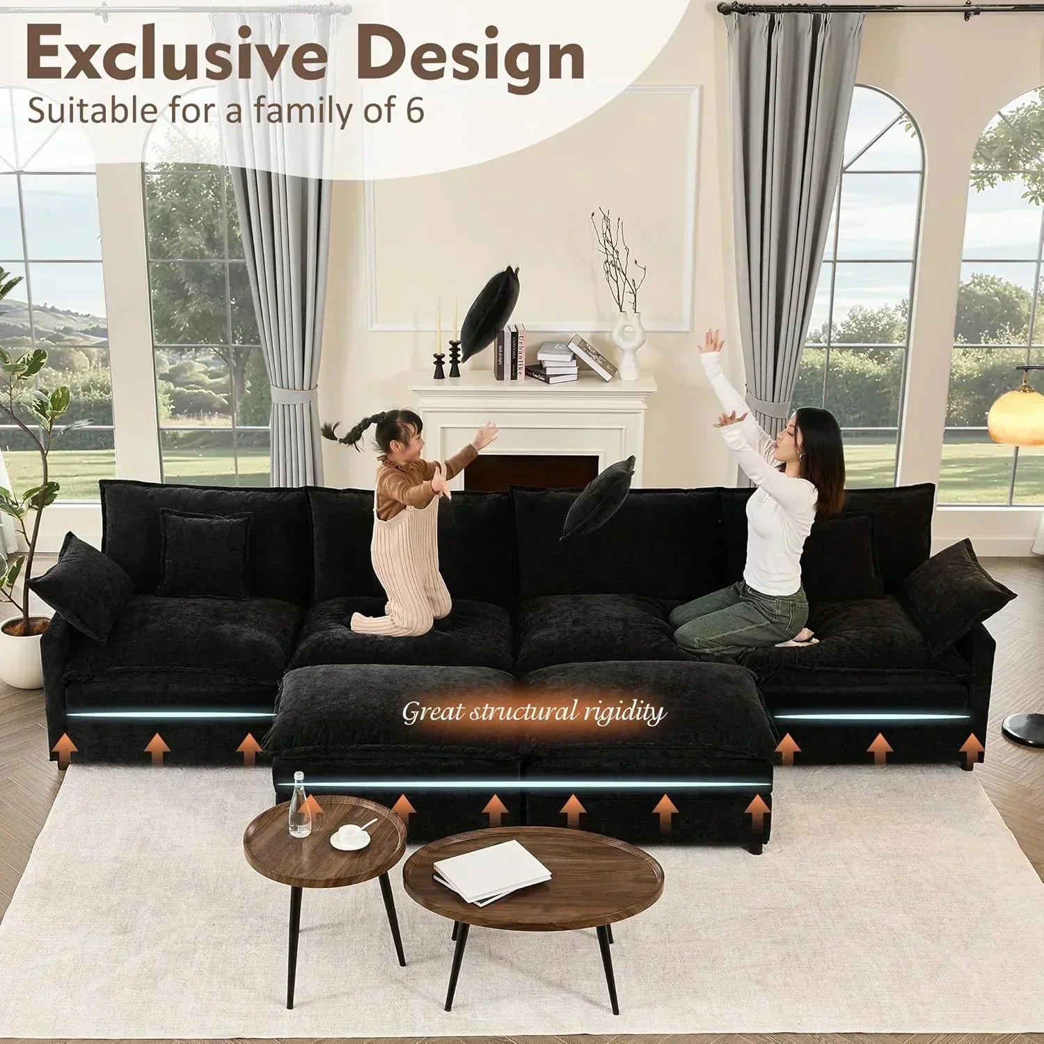 108 Inch U Shape Sofa Sectional Sofa Comfortable Cloud Sofa Living Room Deep Seat Sofa