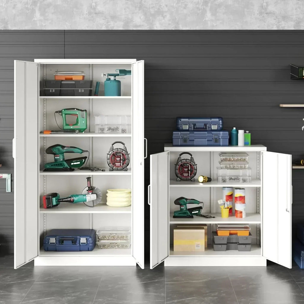 Metal Storage Cabinet with 2 Doors and 6 Shelves Black Metal Cabinet Garage Storage Cabinet