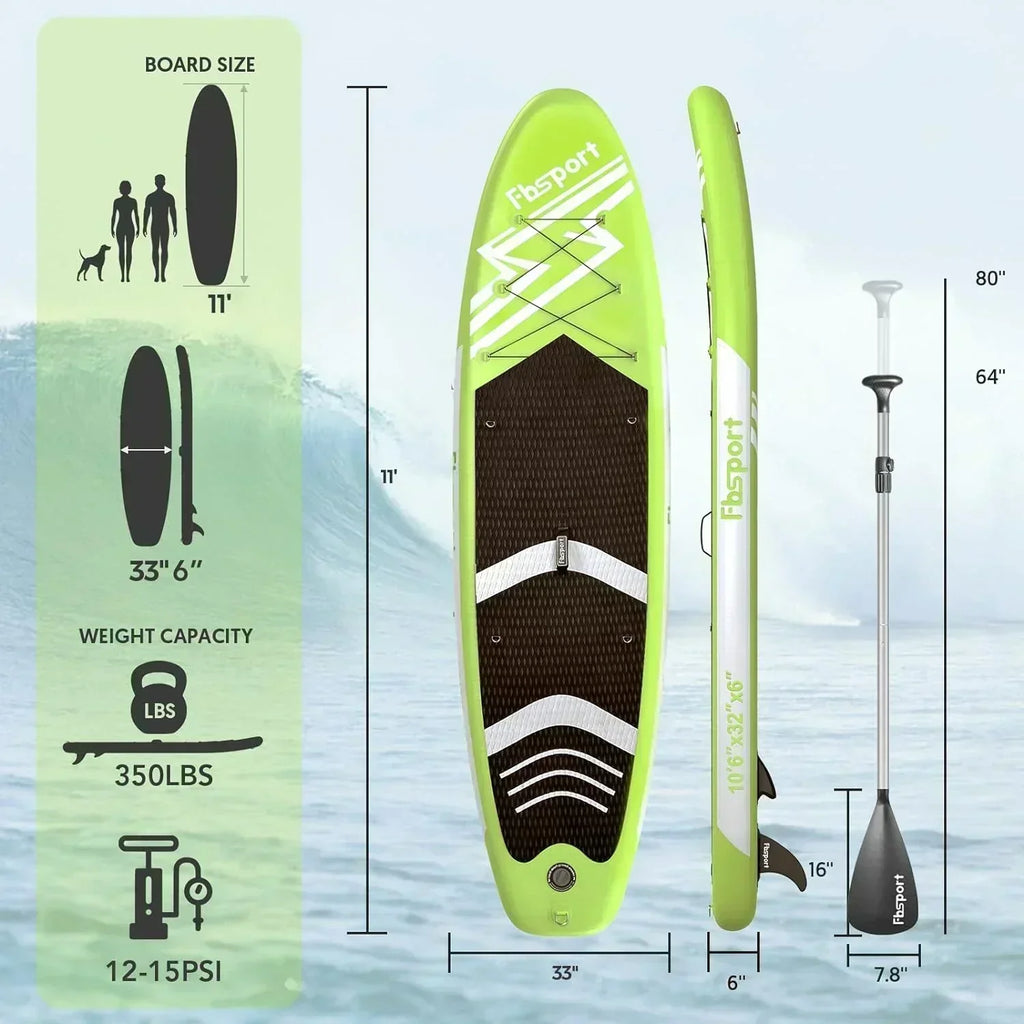 FBSPORT 11' Premium Stand Up Paddle Board Yoga Board with Durable SUP Accessories Carry Bag