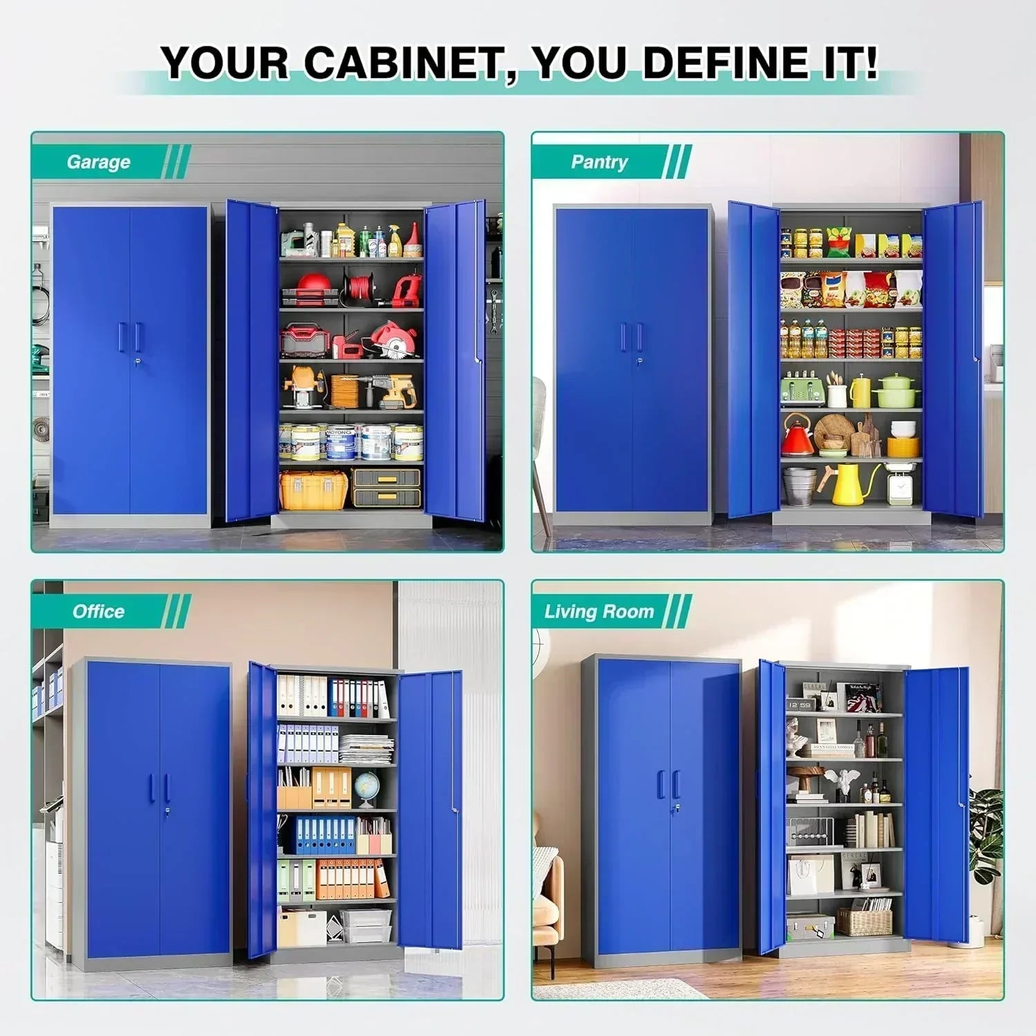 Metal Storage Cabinet with 2 Doors and 6 Shelves Black Metal Cabinet Garage Storage Cabinet