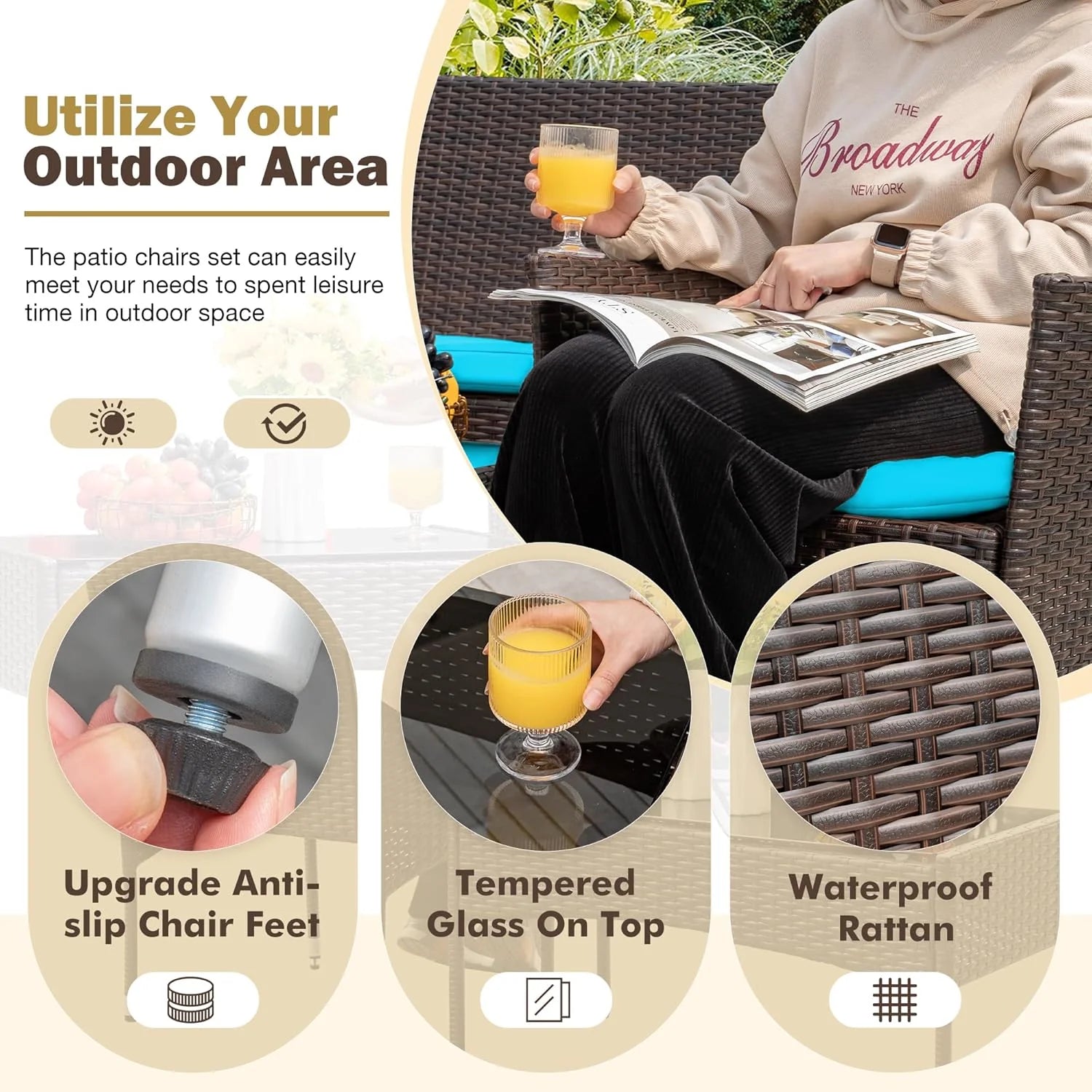 Homall 4 Pieces Outdoor Patio Furniture Sets Rattan Chair Wicker Set, Outdoor Indoor Use Backyard Porch Garden Poolside Balcony Furniture Sets (Grey)