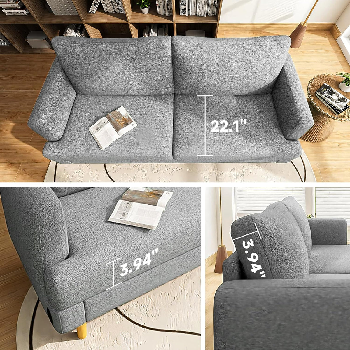 Loveseat Sofa Couch for Living Room USB Type C Ports Dark Gray Upholstered Small Couches