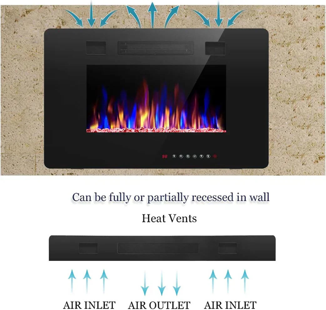 R.W.FLAME 60 Recessed and Wall Mounted Electric Fireplace Low Noise Fit for 2 x 6 Stud