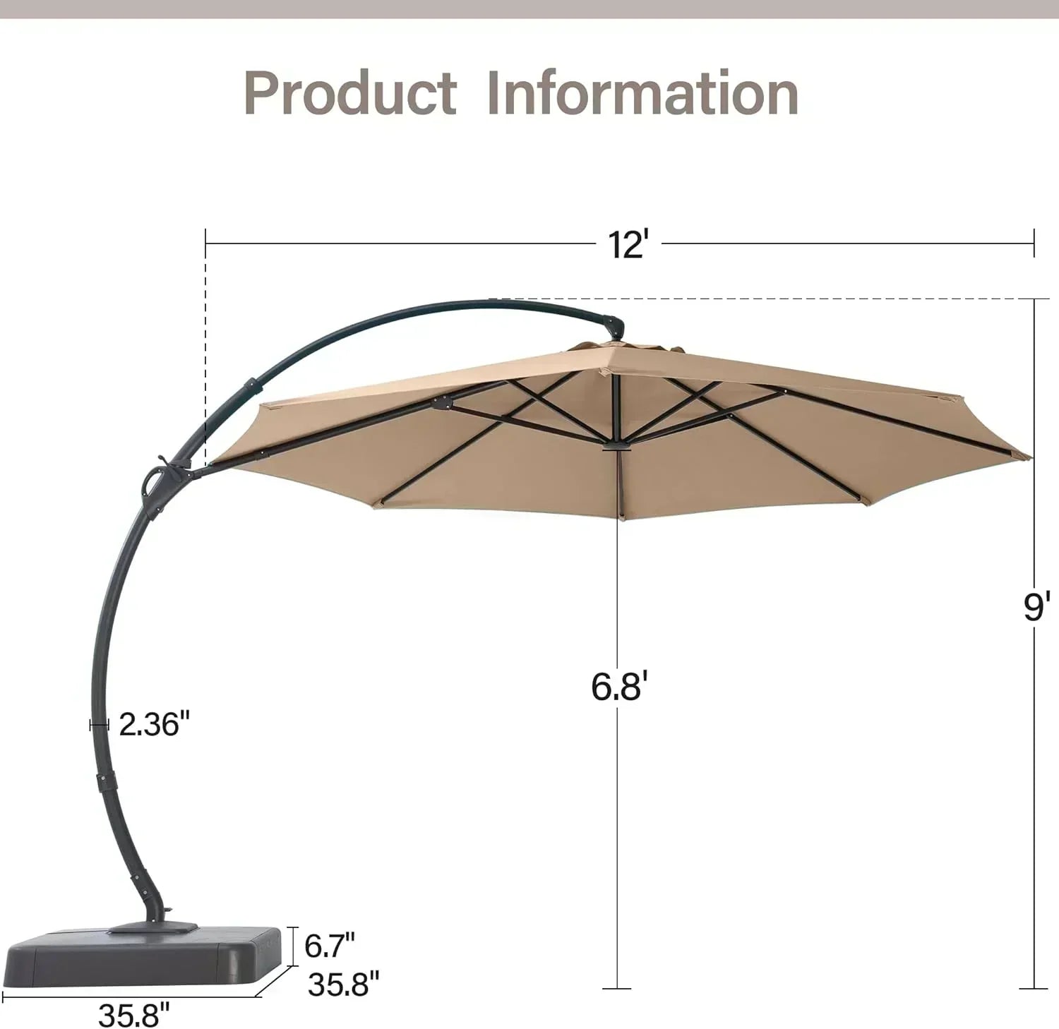 LAUSAINT HOME Outdoor Patio Umbrella with Base included 11 FT Deluxe Curvy Cantilever Umbrella