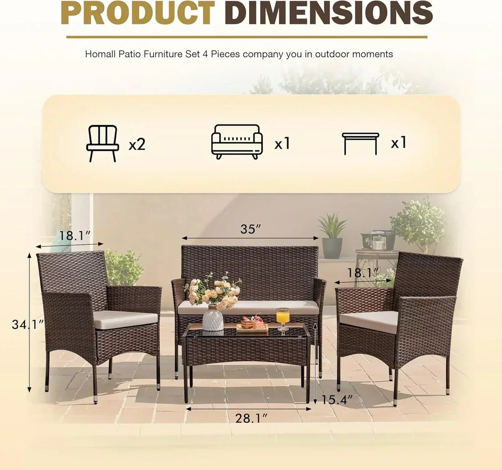 Homall 4-piece outdoor patio furniture set rattan chair wicker set