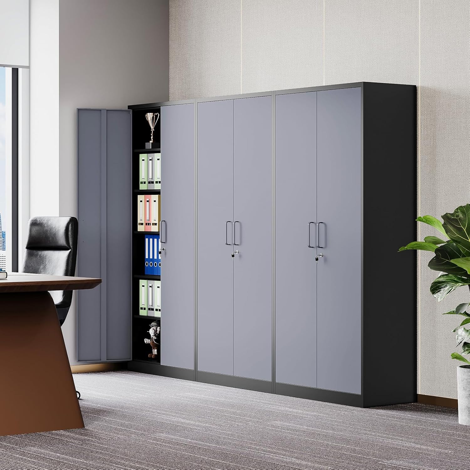 Metal Storage Cabinet with 2 Doors and 6 Shelves Black Metal Cabinet Garage Storage Cabinet