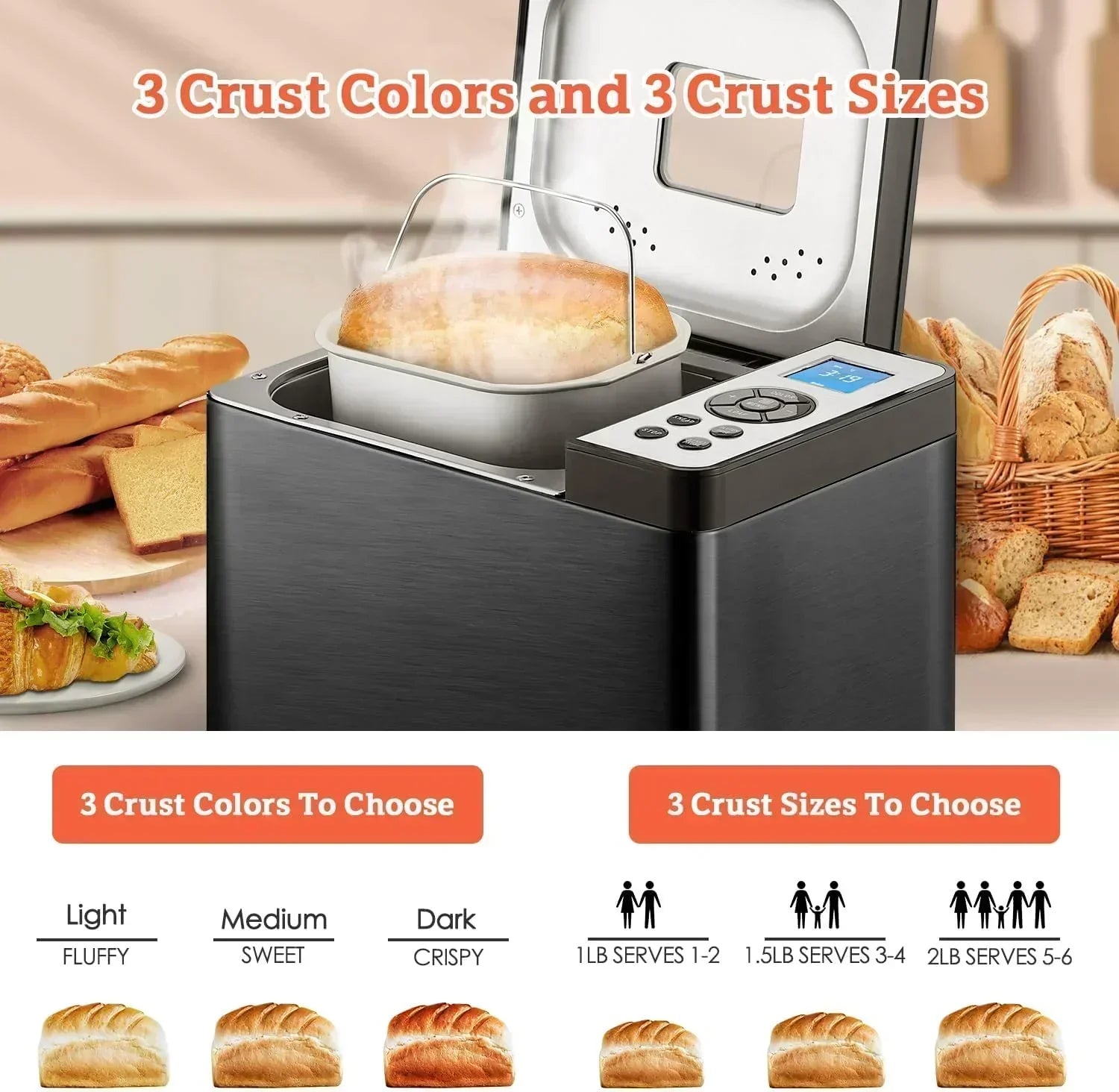 KBS 2LB Bread Maker 19-in-1 Automatic Stainless Steel Bread Maker with Ceramic Pot