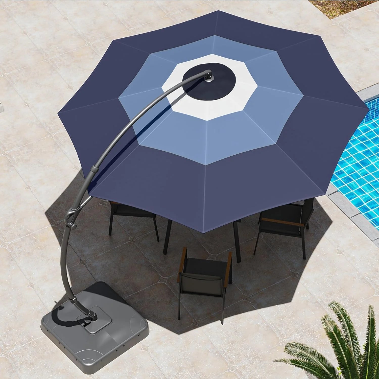 LAUSAINT HOME Outdoor Patio Umbrella with Base included, 11 FT Deluxe Curvy Cantilever Umbrella Heavy Duty Offset Hanging Umbrella with 360° Rotation for Market, Pool, Garden, Backyard, Deck (Beige)