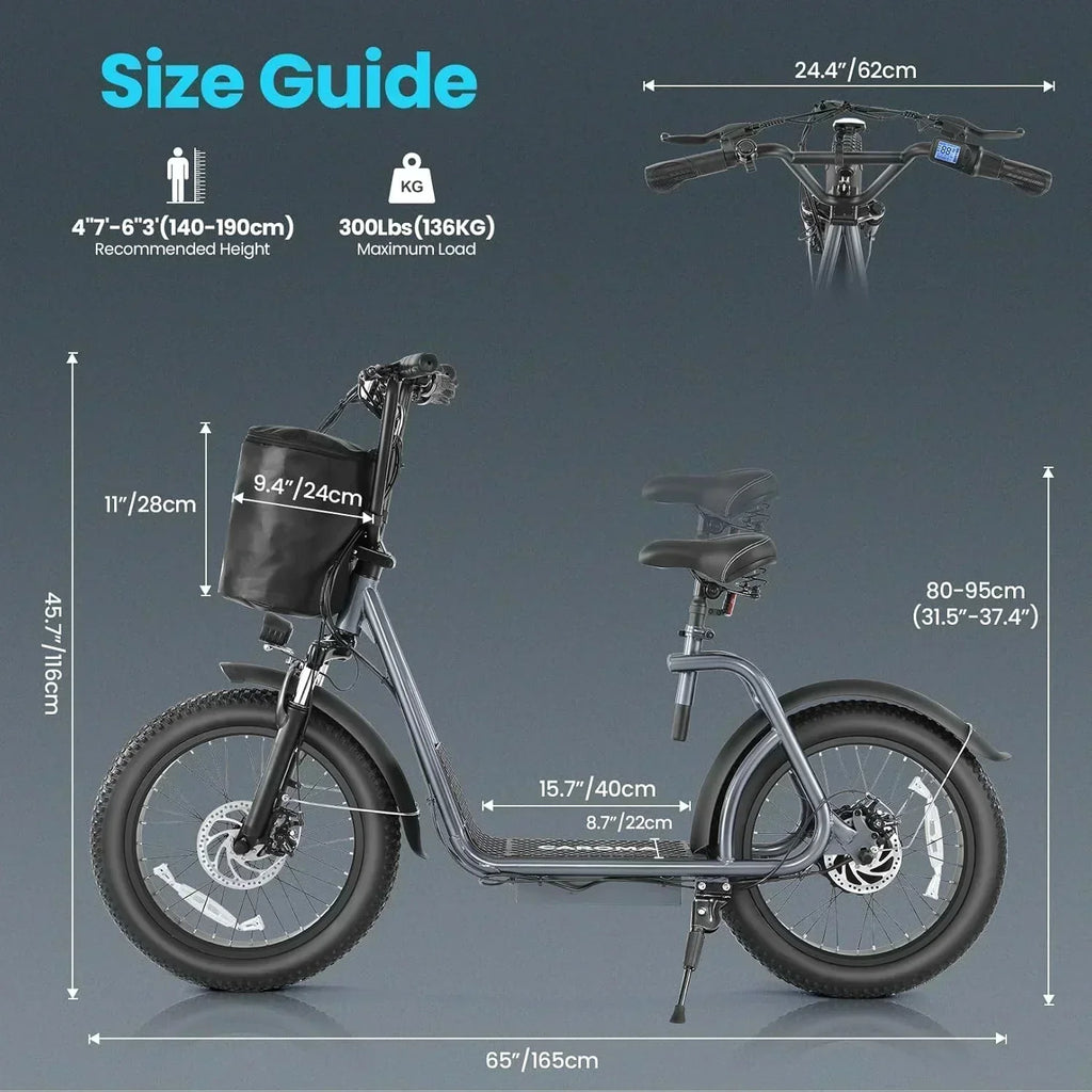 Caroma Peak 800W Foldable Adult Electric Scooter with 20-inch Wide Tires 48V Battery Basket