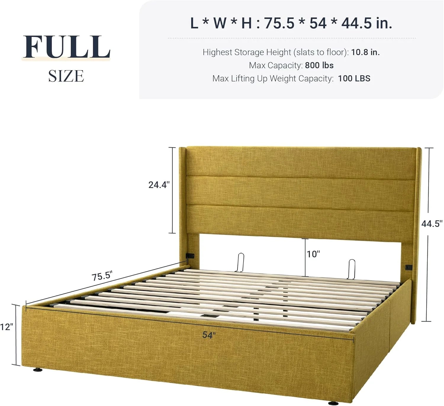 Allewie Queen Size Lift Up Storage Bed Modern Wingback Headboard Hydraulic Support