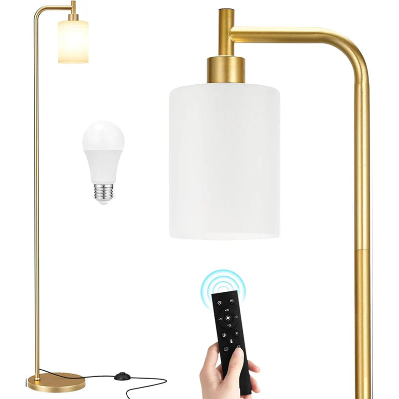 Modern Black Floor Lamp with Clear Glass Shade and LED Bulb