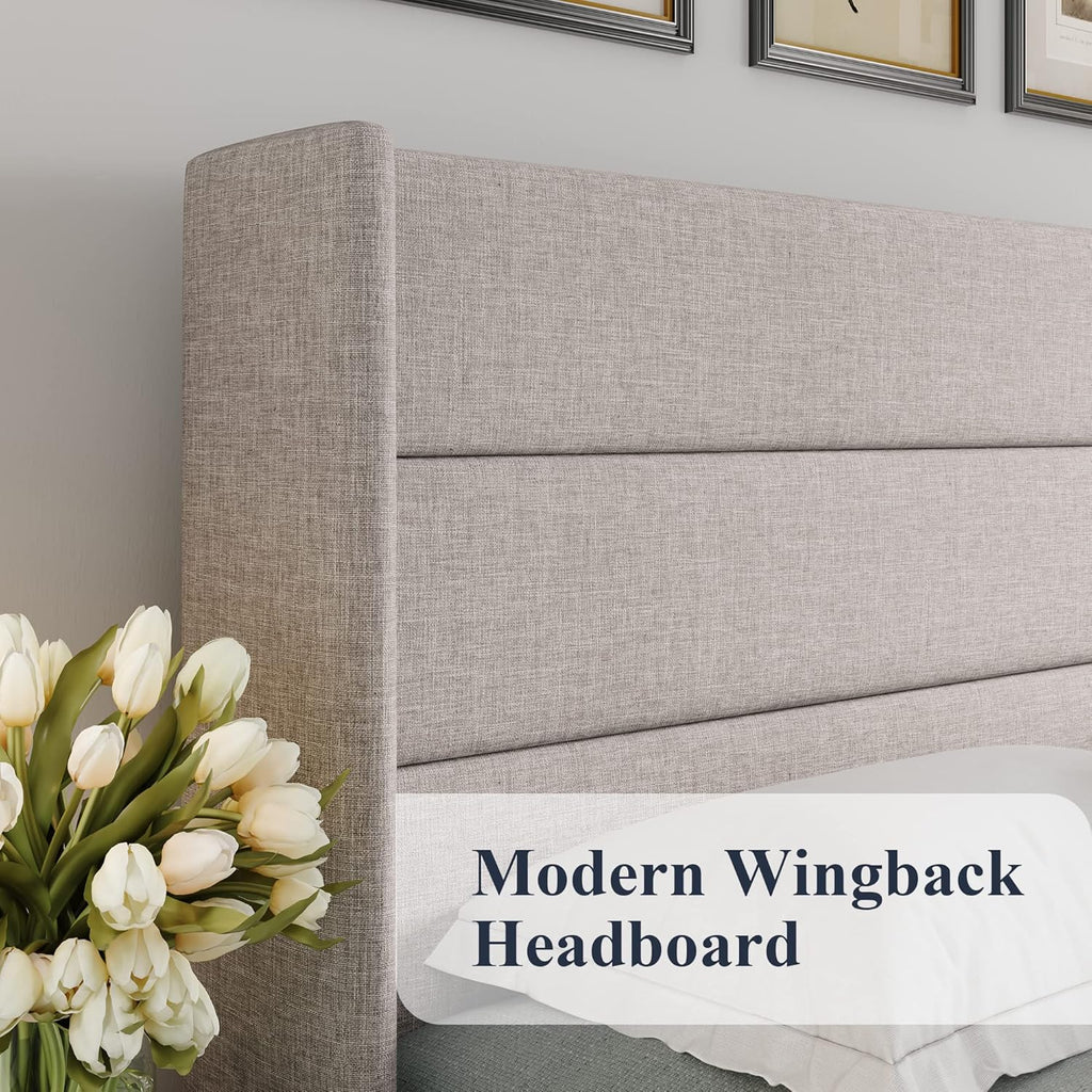 Allewie Queen Size Lift Up Storage Bed Modern Wingback Headboard Hydraulic Support