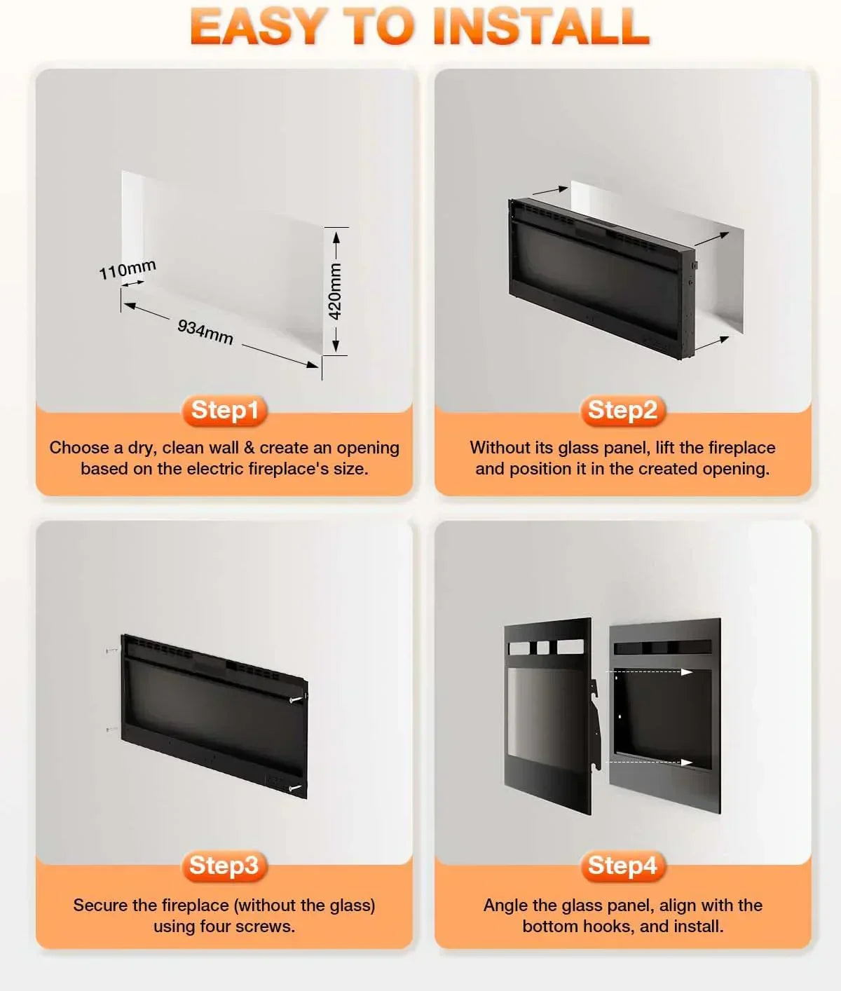 Electric Fireplace 60Inch Wall Mounted Electric Fireplace Heater with Timer Inserts TV Stand