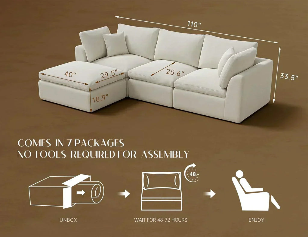 110 inch cloud sectional sofa for living room convertible L-shaped sofa 3 seater sectional sofa
