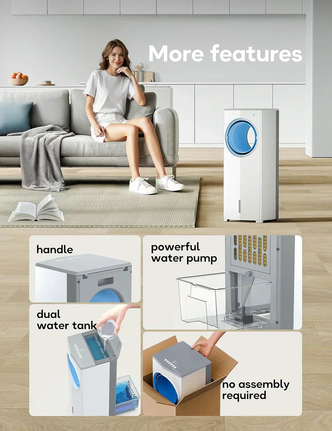 Windowless Portable Air Conditioner 26.3 Small Evaporative Air Cooler for Room No Window