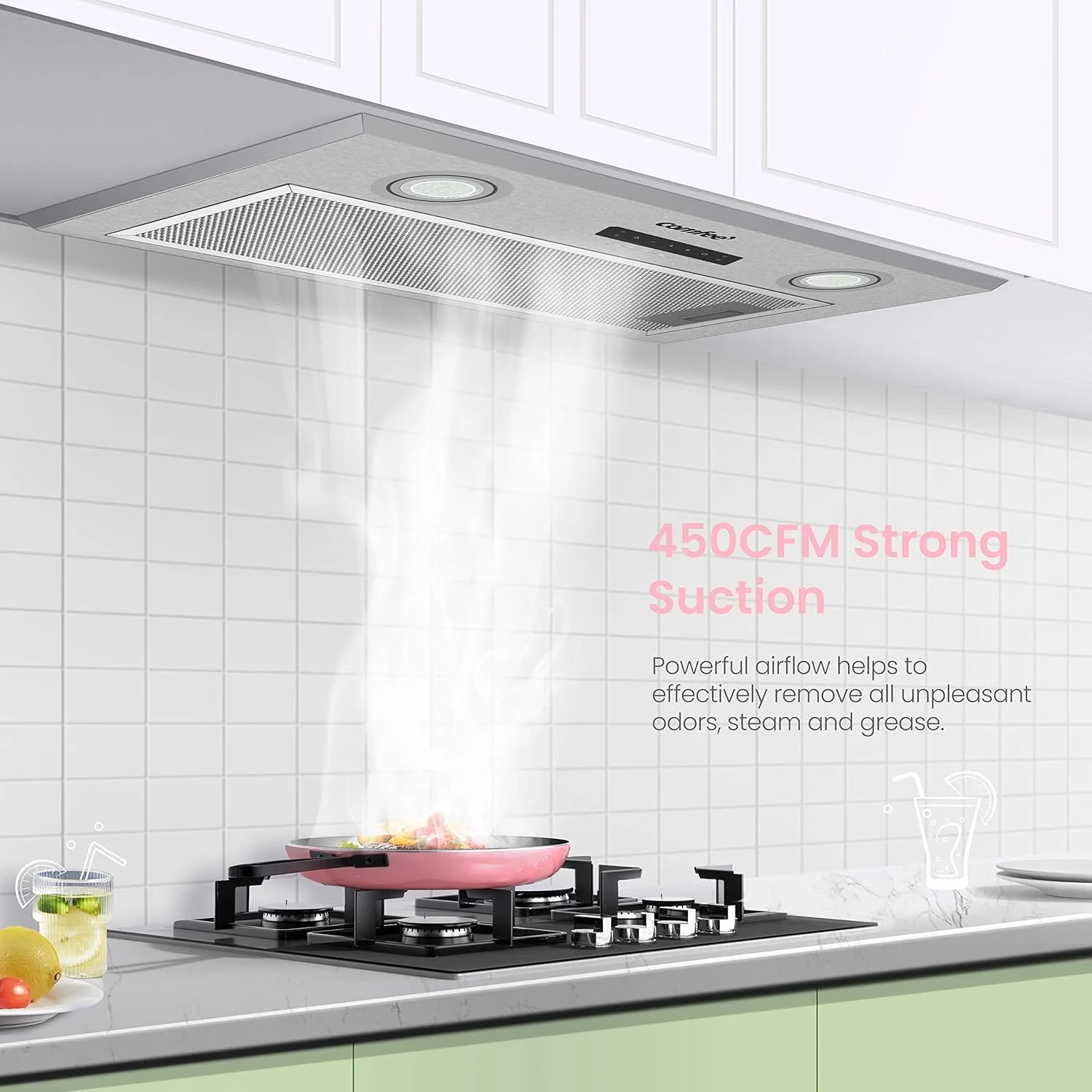 Comfee 30 Under Cabinet Ducted/Ductless Convertible Slim Vent Durable Stainless Steel Kitchen Reusable Filter