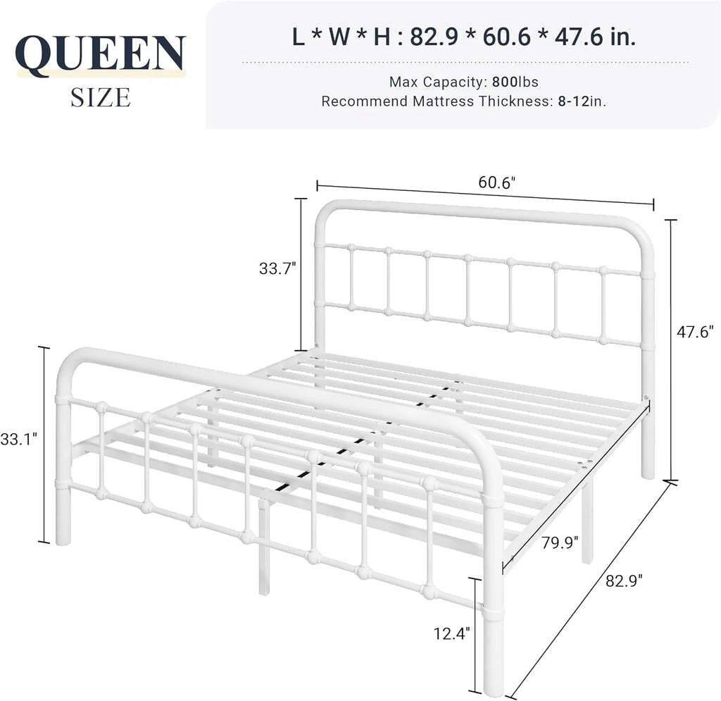 Allewie Queen Size Metal Platform Bed Frame with Victorian Style Wrought Iron-Art Headboard