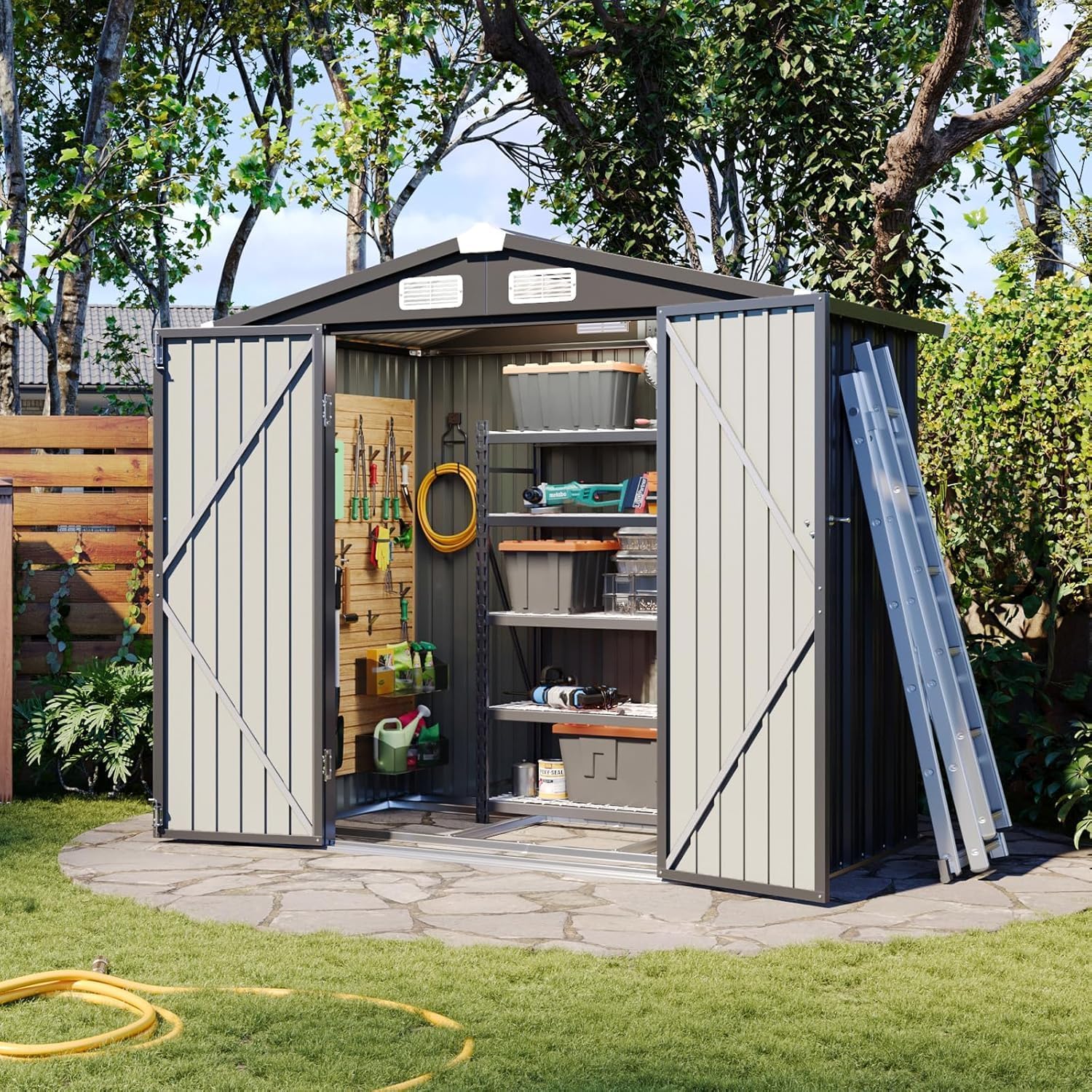 Aoxun 6.2x4ft Shed Outdoor Storage Shed with Lockable Door Metal Garden Tool Shed