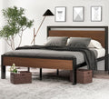SHA CERLIN 14 Inch Full Size Metal Platform Bed Frame with Wooden Headboard and Footboard
