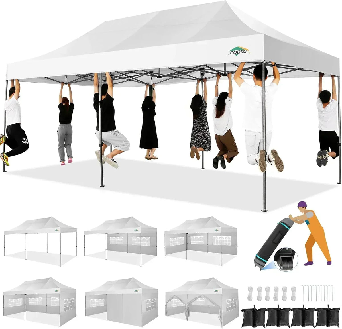 COBIZI 10x20 Heavy Duty Pop up Canopy Tent 6 sidewalls Commercial Canopy Wedding Party Tents