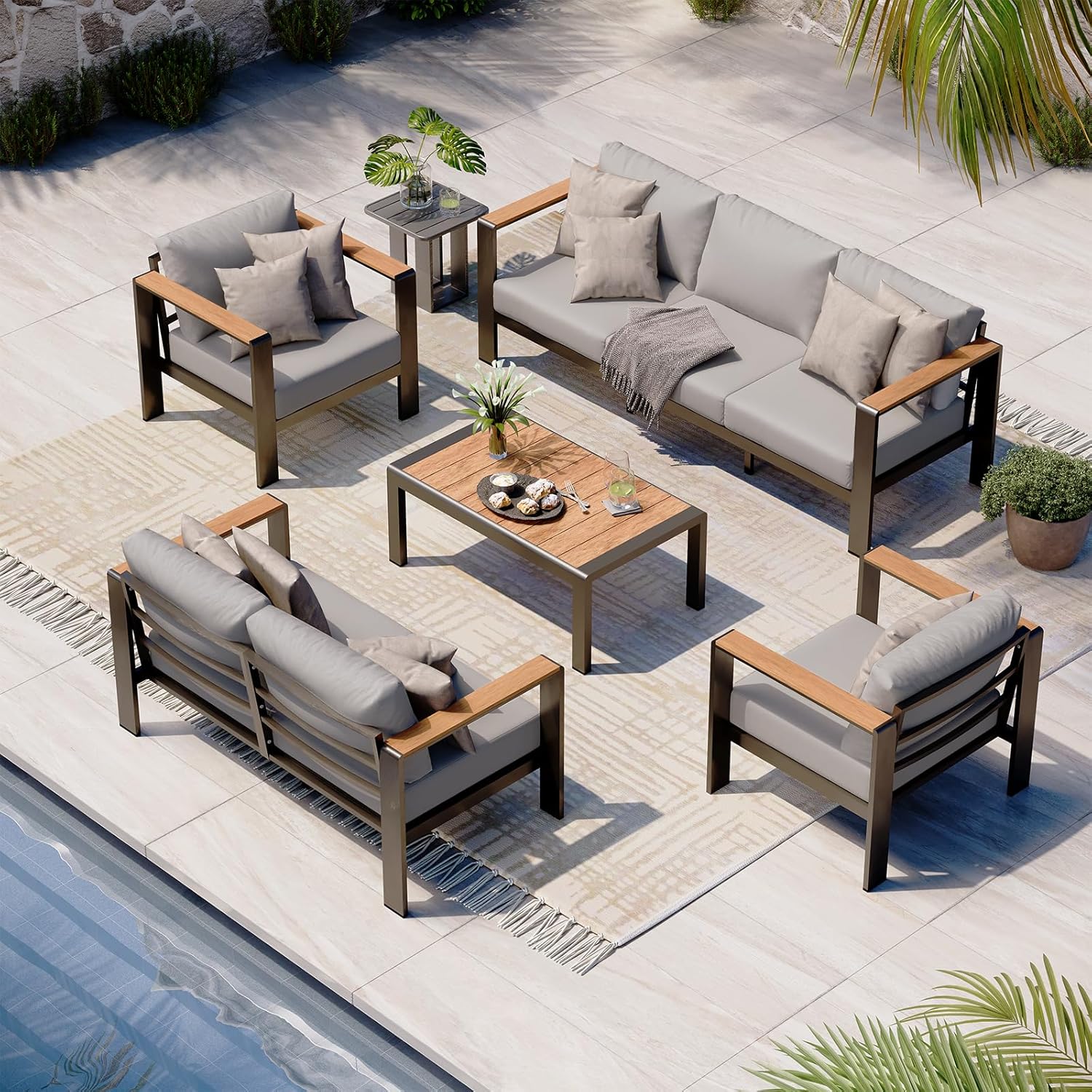 Aluminum Outdoor Patio Furniture Set with Coffee Table, 4 Piece Patio Conversation Sets with Washable Thick Cushions