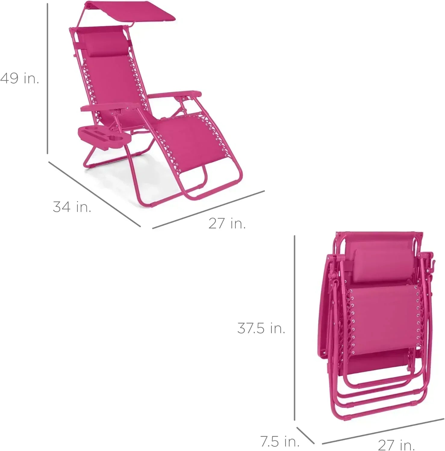 Best Choice Products Folding Zero Gravity Recliner Patio Lounge Chair Adjustable Canopy Shade