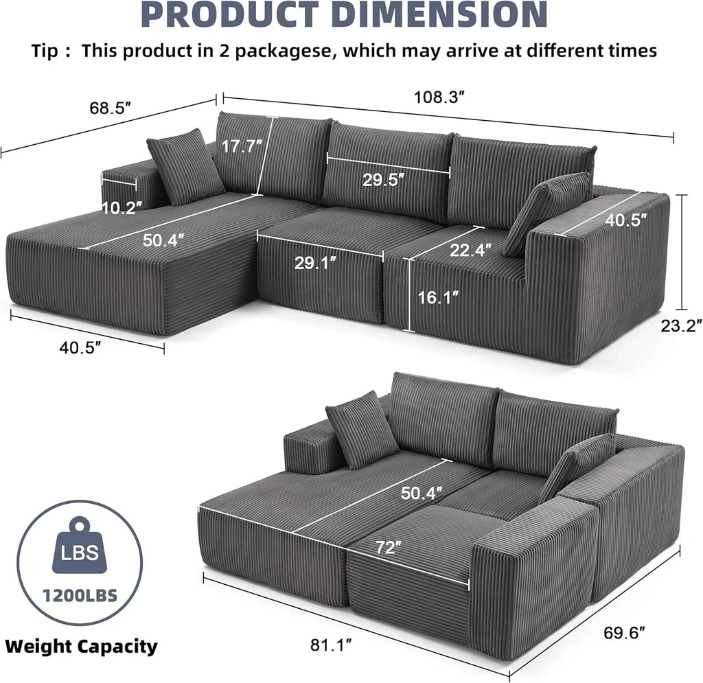108-inch modular sofa cloud modular sofa with deep seat and reclining chair upholstered sofa