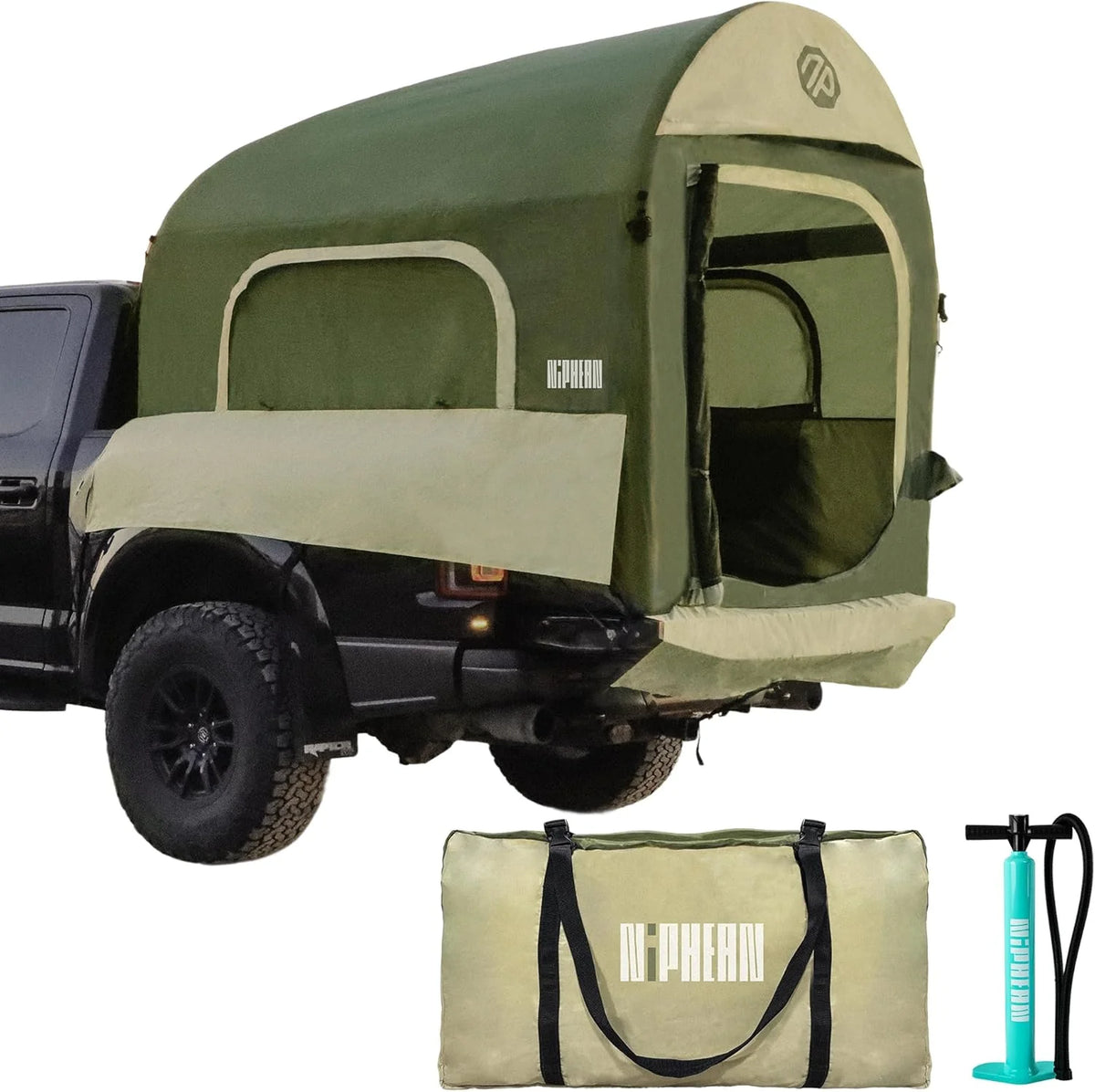 Niphean Truck Bed Tent 5.5ft-8ft for 2+1 People/Family, 2 Mins Fast Setup Inflatable Pickup Truck Tent, PU 3000mm Waterproof & High-Strength Windproof, Spacious Interior for Multi-Landscape