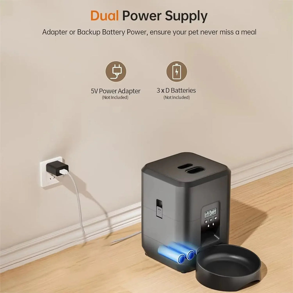 Automatic Cat Feeder 2L Timed Dry Food Dispenser with LCD Display and Slow Feed Mode for Cats and Small Dogs