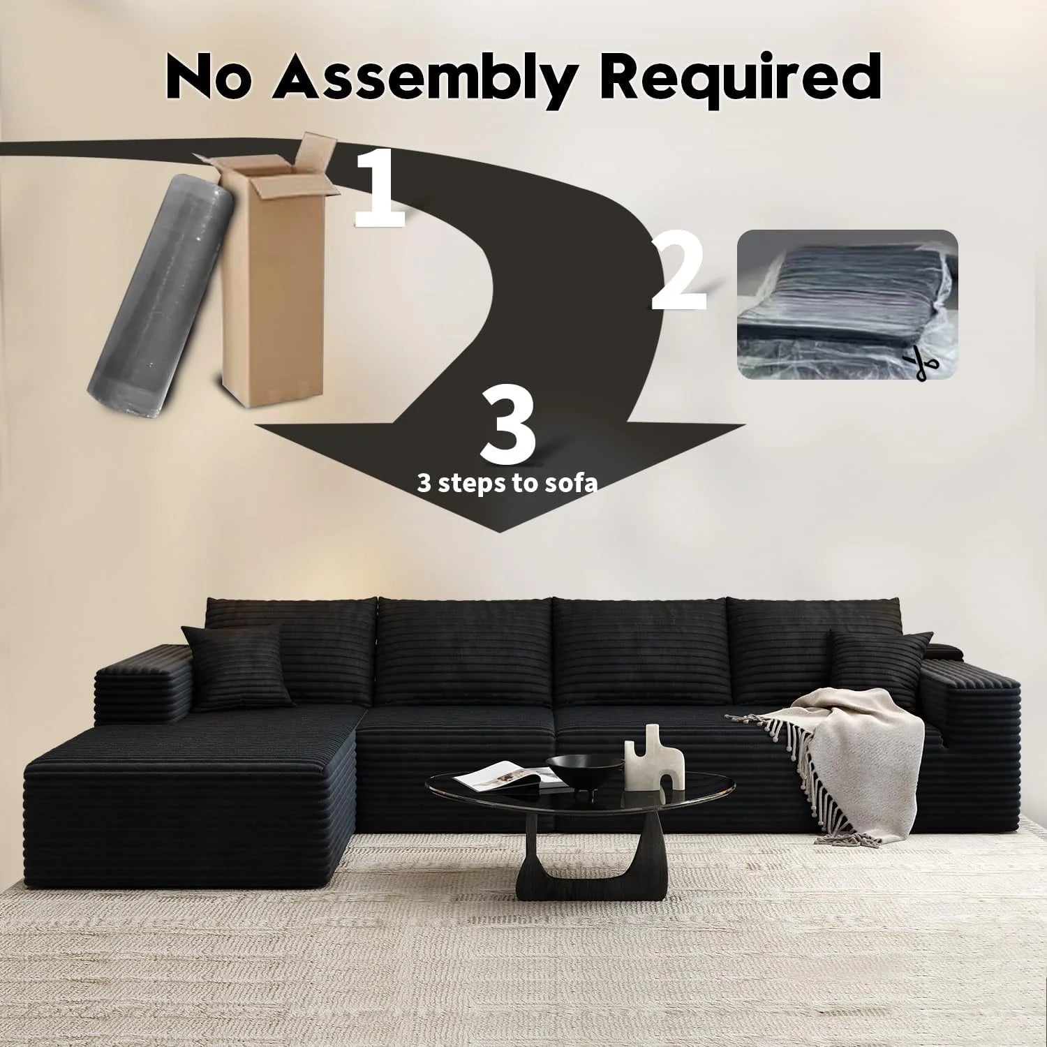 107.5 inch Cloud Modular Sectional Sofa with L-Shaped Chaise Lounge, Modern Minimalist Upholstered Sofa Deep Seating Corner Sofa