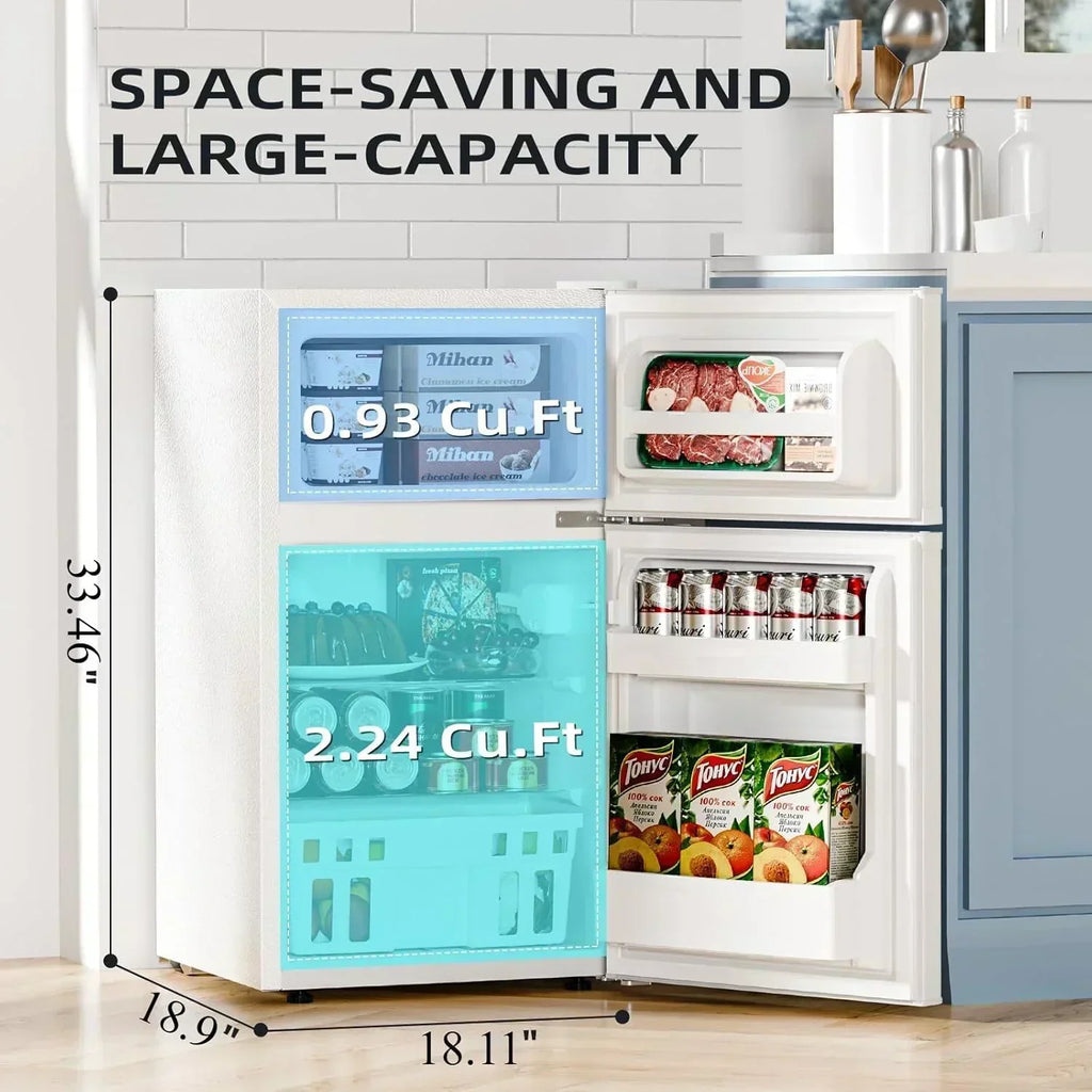 Antarctic Star 3.2 Cu.Ft Mini Refrigerator with Freezer Double Door Fridge Compact Refrigerator