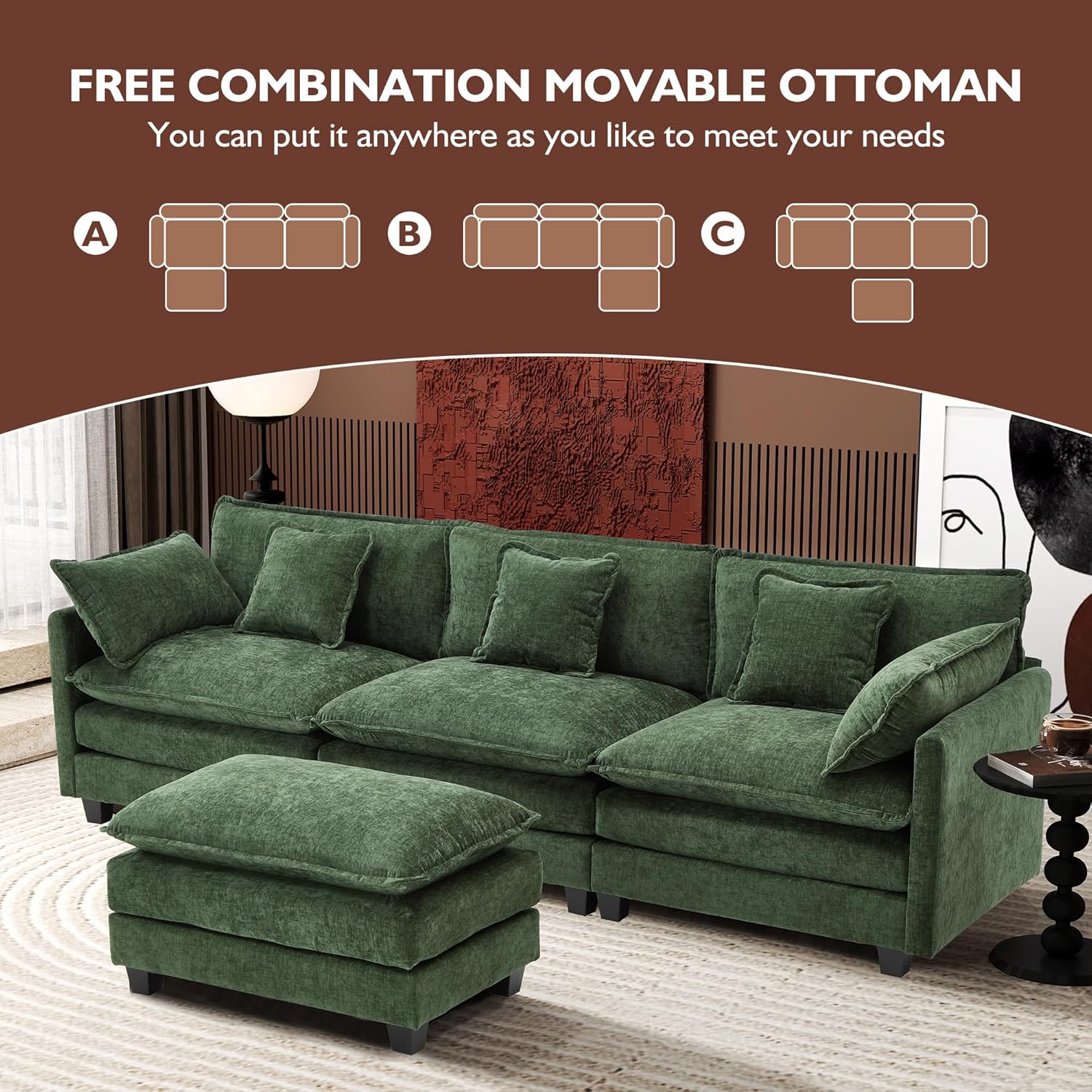 ihanherry 146-inch U-shaped modern sofa modular area cloud sofa